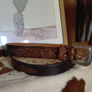 Hooey Tan Leather Belt with Black Logo